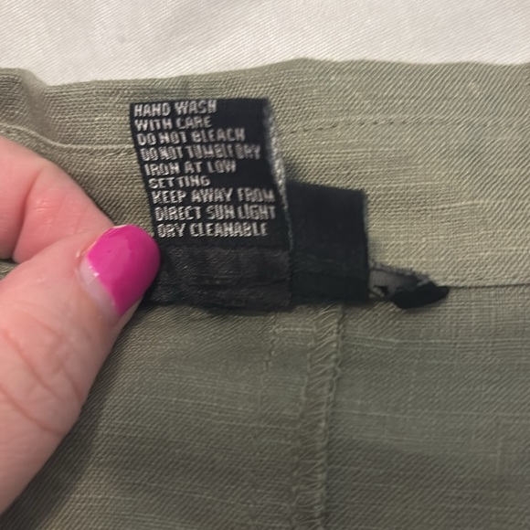 Tracy M 100% Linen Blouse in Olive SZ XL pleated front collared 3/4 sleeve vacay - Picture 5 of 11